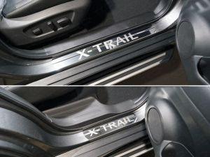 Накладки на пороги (лист зеркальный надпись X-Trail) 4шт код NISXTR18-04 для Nissan X-Trail T32 2018- 