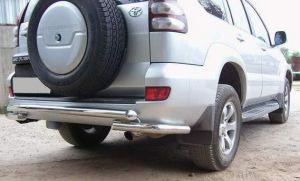 Защита заднего бампера труба двойная диам.60/60мм, нержавейка, для авто Toyota Land Cruiser Prado 2003-2009