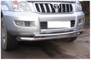 Защита переднего бампера труба двойная диам.60/60мм, нержавейка (верхняя труба без разрыва), для авто Toyota Land Cruiser Prado 2002-2009