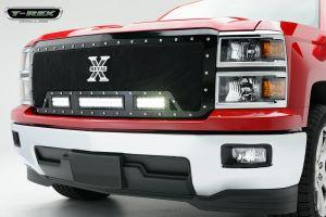 Решетка радиатора черная стальная с дневными ходовыми огням T-Rex Torch Series X-Metal для Chevrolet Silverado 2014-