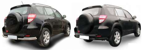 Защита заднего бампера уголки двойные диам.57/42мм, нержавейка (возможен заказ сталь с черным покрытием -60%), для авто Toyota Rav4 длинная база 2009-2012