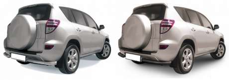 Защита заднего бампера уголки диам.76мм, нержавейка (возможен заказ сталь с черным покрытием -60%), для авто Toyota Rav4 короткая база 2006-2012 (TR410-017)