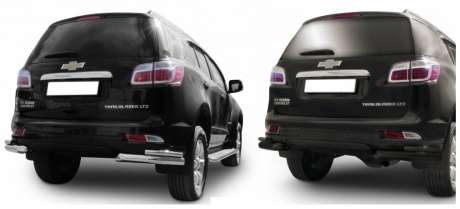 Защита заднего бампера уголки двойные диам.76/42мм, нержавейка (возможен заказ сталь с черным покрытием -60%), для авто Chevrolet Trailblazer 2012-