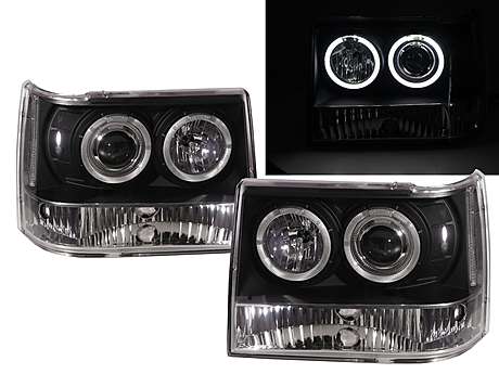 Передняя оптика черная с ангельскими глазками Halo Style для Jeep Grand Cherokee 1993-1998