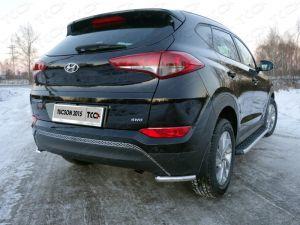 Защита заднего бампера уголки диам.42мм, нержавейка, для авто Hyundai Tucson/ IX35 2015-