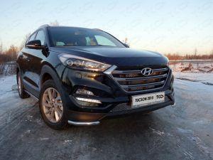 Защита переднего бампера уголки диам.42мм, нержавейка, для авто Hyundai Tucson/ IX35 2015-