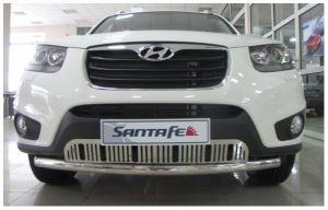 Защита переднего бампера труба с пластиной, нержавейка, для авто Hyundai Santa Fe 2010-2012