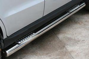 Подножки-трубы с накладками нержав. (по 2 накладки на одну подножку) диам.76мм, нержавейка (возможен заказ черного или серого цвета), для авто Hyundai Santa Fe 2010-2012
