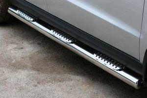 Подножки-трубы с накладками нержав. (по 3 накладки на одну подножку) диам.76мм, нержавейка (возможен заказ черного или серого цвета), для авто Hyundai Santa Fe 2010-2012