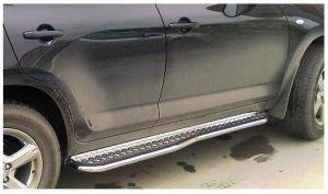 Подножки с листом фигурные диам.43мм, лист алюминий, окантовка нержавейка, для авто Hyundai Santa Fe 2006-2010
