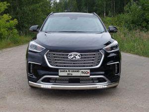 Защита передняя нижняя (овальная с ДХО) 75х42 мм код HYUNSFGR16-02 для HYUNDAI SANTA FE GRAND 2016-