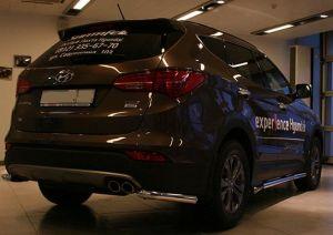 Защита заднего бампера уголки диам.60мм, нержавейка, для авто Hyundai Santa Fe 2012-
