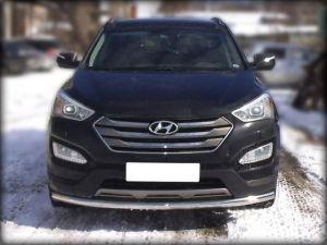 Защита переднего бампера труба диам.60мм, нержавейка, для авто Hyundai Santa Fe 2012-