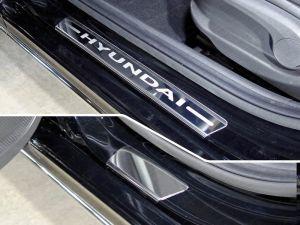 Накладки на пороги (лист зеркальный надпись Hyundai) 4 шт код HYUNACC17-05 для HYUNDAI ACCENT 2017-