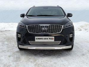 Защита передняя нижняя (овальная с ДХО) 75х42 мм код KIASORPR18-13 для KIA SORENTO Prime 2018-