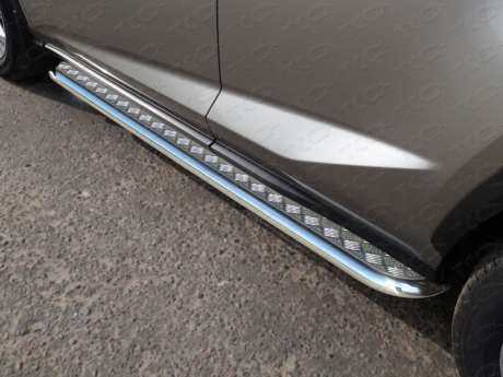 Пороги с площадкой 42,4 мм код LEXNX300H14-08 для LEXUS NX 200 (кроме F-Sport) 2014-