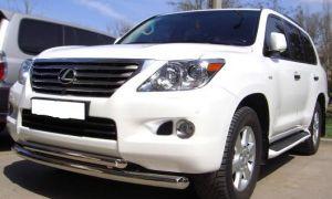 Защита переднего бампера двойная труба диам.76/60мм, для авто Lexus LX570 2008-