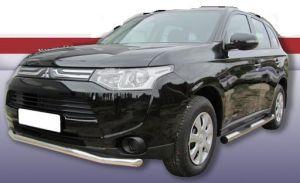 Защита переднего бампера волна диам.57мм, нержавейка, для авто Mitsubishi Outlander 2012-