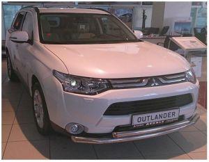 Защита переднего бампера труба двойная, нержавейка, для авто Mitsubishi Outlander 2012-2015 (PR)