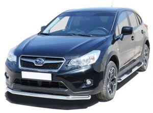 Подножки-трубы со ступеньками диам.76мм, нержавейка, для авто Subaru XV 2012-2017