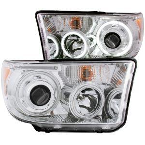 Передняя оптика хромированная с ангельскими глазками для Toyota Tundra 2007-2013