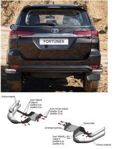 Защита заднего бампера уголки двойные диам.76/42мм, нержавейка, 2шт, для авто Toyota Fortuner 2017-