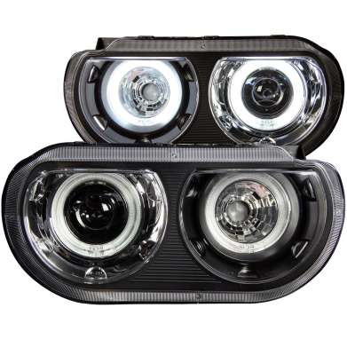 Передняя оптика черная с ангельскими глазками SMD LED Anzo 121308 для DODGE CHALLENGER 2008-2014 