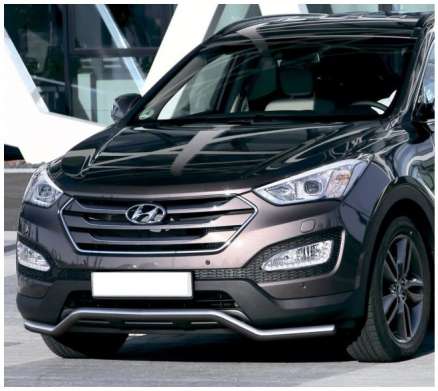 Защита переднего бампера волна диам.57мм, нержавейка, для авто Hyundai SantaFe 2012-2016, Grand Santafe 2013-2016