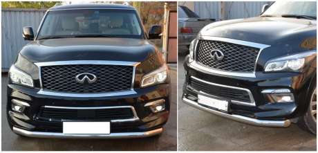 Защита переднего бампера труба диам.76мм, нержавейка, для авто Infiniti QX80 2013-2018