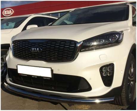 Защита переднего бампера труба диам.60мм, нержавейка, для авто Kia Sorento Prime 2018-