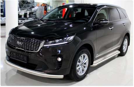 Защита переднего бампера труба диам.60мм, нержавейка, для авто Kia Sorento Prime 2018-