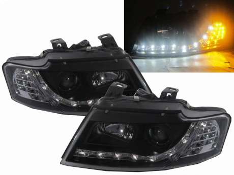 Передняя оптика черная хромированная для Audi A4 B6 2002-2005