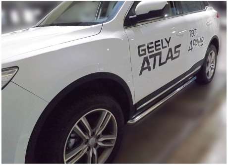 Подножки-трубы диам.60мм, нержавейка, для авто Geely Atlas 2017-