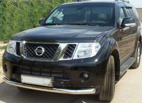 Защита переднего бампера диам.70мм, нержавейка, для авто Nissan Pathfinder R51 2005-2014, Navara D40 2005-2016 (NP0507)