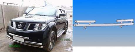 Защита переднего бампера труба двойная диам.60мм, нержавейка, для авто Nissan Pathfinder R51, Navara D40 2005-2010