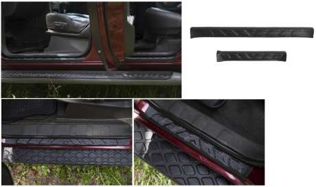 Накладки на внутренние пороги (возможен заказ отдельно передних и задних), шагрень, 4шт, черные, ABS-пластик, для авто Nissan Pathfinder R51 2005-2014