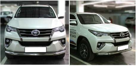 Защита переднего бампера труба диам.76мм, нержавейка, для авто Toyota Fortuner 2017-