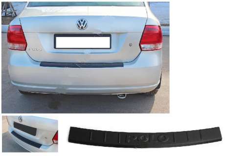 Накладка на задний бампер, шагрень, 1шт, черная, ABS-пластик, для авто VW Polo 2009-