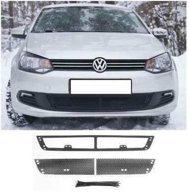Накладка-сетка на решетку бампера (нижняя), пластик, для авто Volkswagen Polo седан 2010-2015