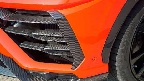 Накладки на передний бампер (вертикальные) (карбон) Novitec Esteso для Lamborghini Urus (оригинал, Германия)