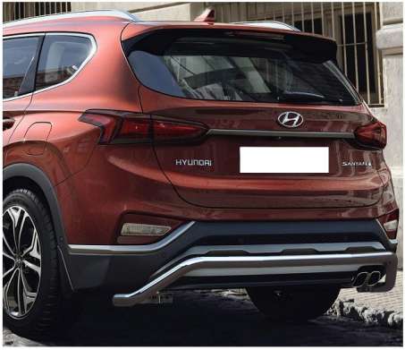 Защита заднего бампера волна диам.50мм, нержавейка, для авто Hyundai Santa Fe 2018-