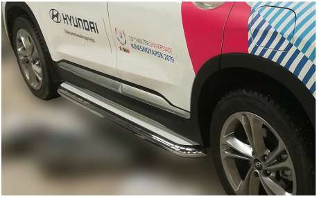 Подножки с листом диам.60мм, лист алюминий, окантовка нержавейка, для авто Hyundai Santa Fe 2018-
