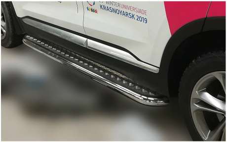Подножки с листом диам.60мм, лист алюминий (квинтет), окантовка нержавейка, для авто Hyundai Santa Fe 2018-