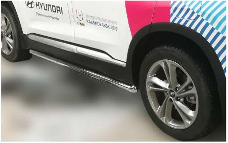 Подножки-трубы диам.60мм, нержавейка, для авто Hyundai Santa Fe 2018-