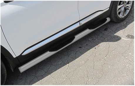 Подножки-трубы со ступеньками диам.76мм, сталь с серебристо-матовым покрытием, для авто Hyundai Santa Fe 2018-