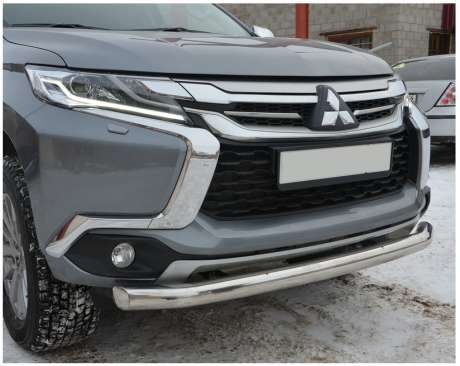 Защита переднего бампера труба диам.76мм, нержавейка, для авто Mitsubishi Pajero Sport 2016-