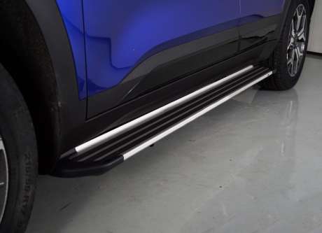 Подножки серебристые с черной полосой, алюминий, 1780мм, для авто Kia Seltos 2019-