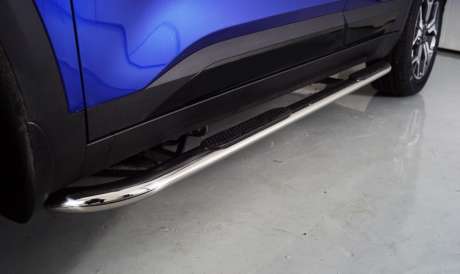 Подножки-трубы овальные со ступеньками с загибом диам.75х42мм, нержавейка, для авто Kia Seltos 2019-