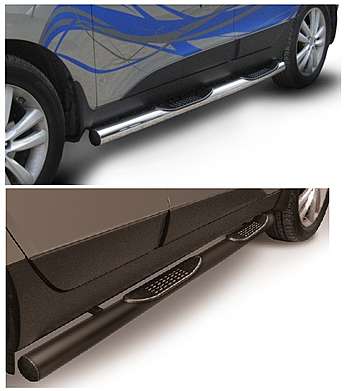 Подножки-трубы со ступеньками диам.76мм, нержавейка (возможен заказ сталь с черным покрытием -60%), для авто Hyundai IX35 2010-2015