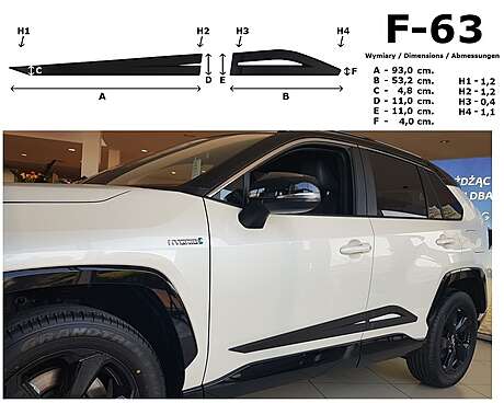 Молдинги черные на двери, установка без сверления, полиуретан, 4 части (93х11см, 53,2смх11см), для авто Toyota Rav4 2019-